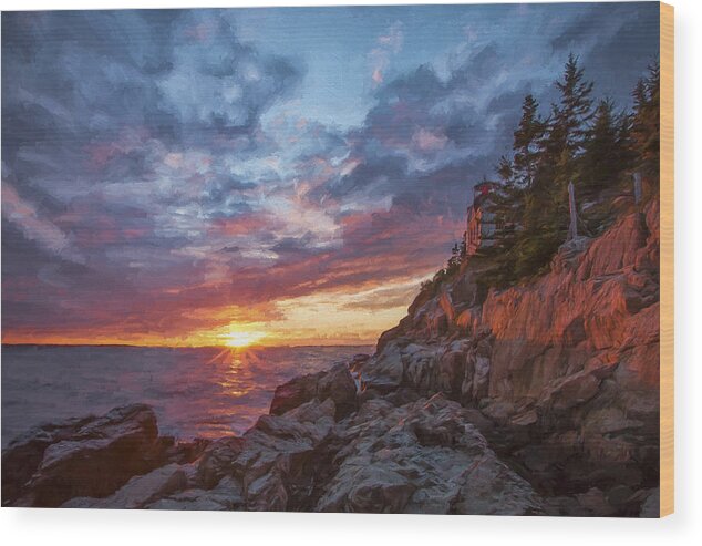 Maine Wood Print featuring the digital art The Harbor Dusk IV by Jon Glaser