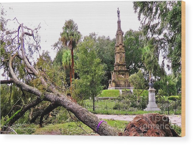 Earth Day Wood Print featuring the photograph The Hurricane and the Confederate Monuments by Aberjhani