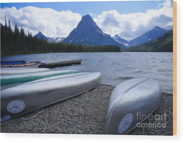 Canoes Wood Print featuring the photograph Two Medicine Lake by Idaho Scenic Images Linda Lantzy