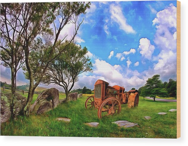 North Carolina Wood Print featuring the painting Vintage Tractor in the Blue Ridge AP by Dan Carmichael