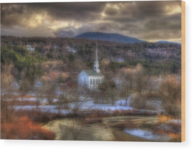 Stowe Vt Wood Print featuring the photograph White Church in Vermont by Joann Vitali