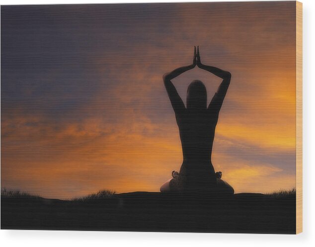 Yoga Wood Print featuring the photograph Woman Practicing Yoga by Douglas Pulsipher