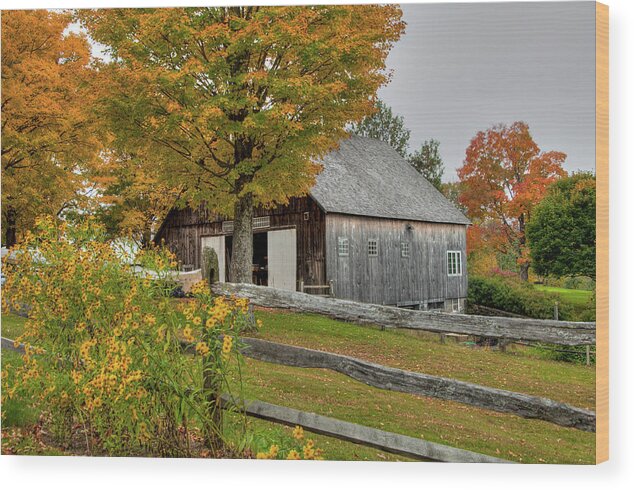 Barn In Autumn Wood Print featuring the photograph Barn in Autumn by Joann Vitali