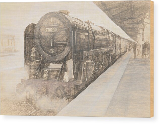 70000 Wood Print featuring the digital art BR Class 7 Britannia Locomotive Vintage Sketch by Rick Deacon