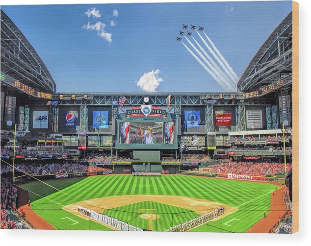 Chase Field Wood Print featuring the painting Chase Field Arizona Diamondbacks Baseball Ballpark Stadium by Christopher Arndt