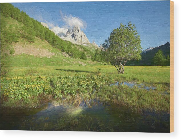 Courmayeur Wood Print featuring the digital art French Alps Valley II by Jon Glaser