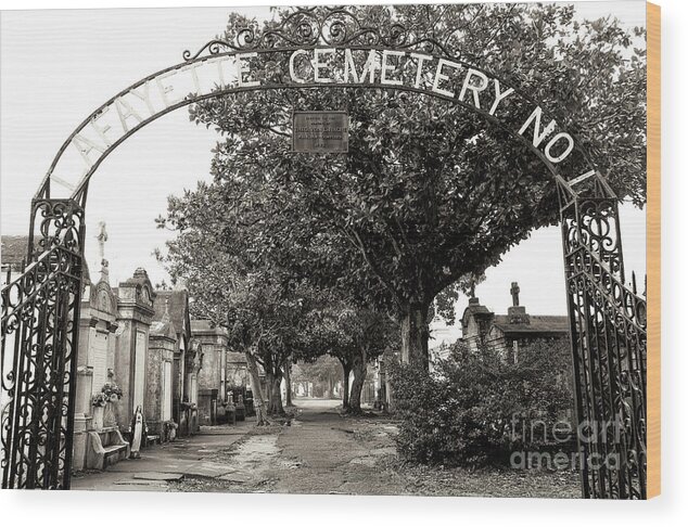 Sepia Wood Print featuring the photograph Lafayette Cemetery No. 1 Sepia in New Orleans by John Rizzuto