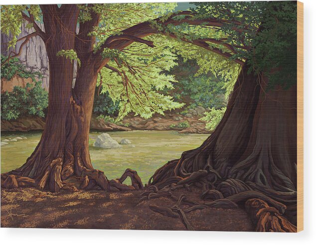 River Wood Print featuring the painting Longevity by Hans Neuhart