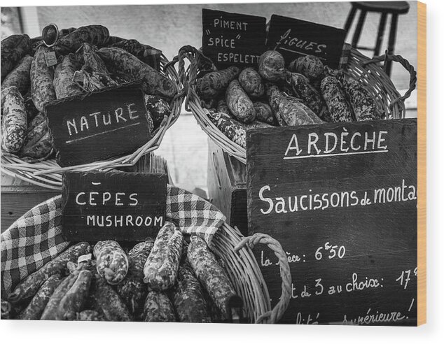 Sausages Wood Print featuring the photograph Meats at the French Market by Georgia Clare