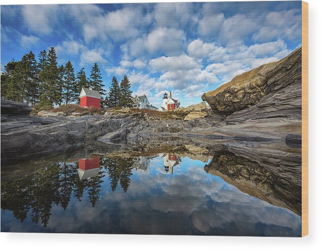 Bristol Wood Print featuring the photograph Perfect Reflections - Pemaquid Point Light by Robert Clifford