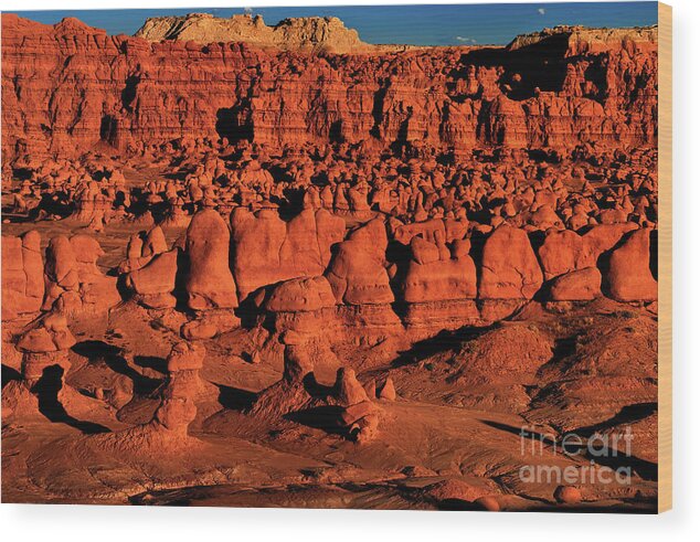 North America Wood Print featuring the photograph Sunset Light Turns The Hoodoos Blood Red In Goblin Valley State Park Utah by Dave Welling