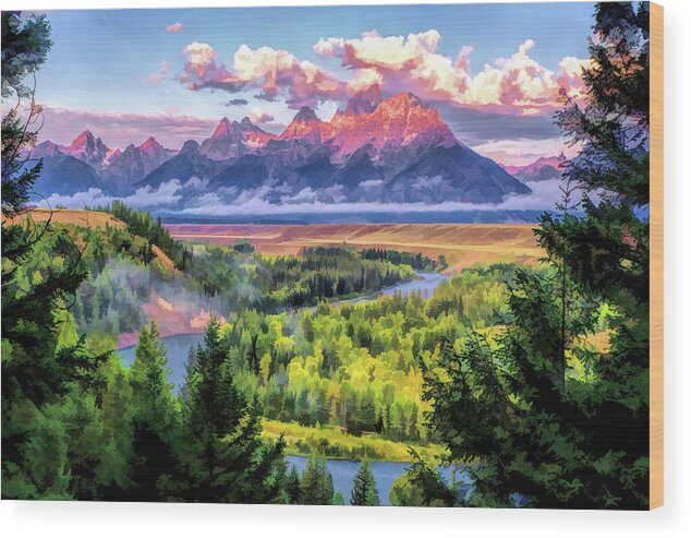 Teton Wood Print featuring the painting Grand Teton National Park Snake River by Christopher Arndt