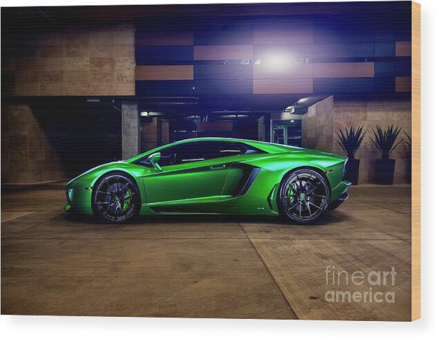 Lamborghini Wood Print featuring the photograph The Green Lamborghini by EliteBrands Co