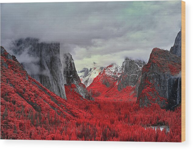 Yosemite Wood Print featuring the photograph Yosemite Valley in Red by Jon Glaser