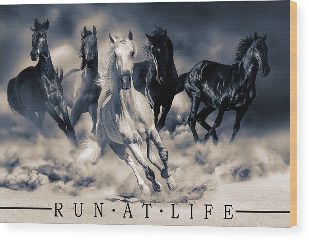 Running Horses Wood Print featuring the digital art Running Horses #1 by Steve Ladner