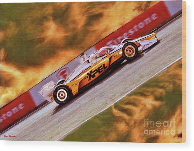 Indycar Wood Print featuring the photograph 2022 Indycar Scott McLaughlin Team Penske Yellow Sky by Blake Richards