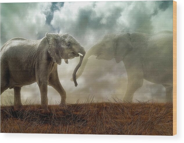Elephant Wood Print featuring the digital art An Elephant Never Forgets by Nicole Wilde