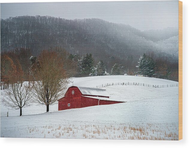 Outdoors Wood Print featuring the photograph Appalachian Mountains TN Red Winter Barn by Robert Stephens