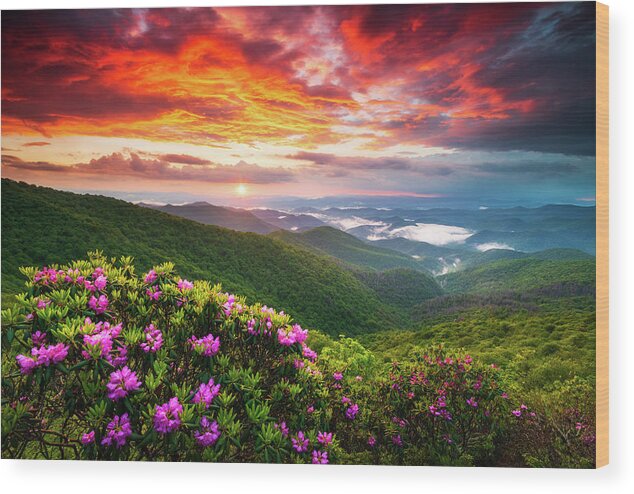 Blue Ridge Parkway Wood Print featuring the photograph Asheville North Carolina Blue Ridge Parkway Scenic Sunset Landscape by Dave Allen