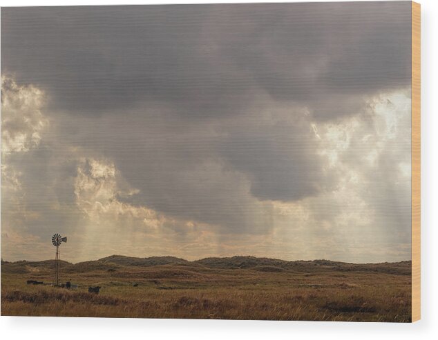 Fine Art America Wood Print featuring the photograph Big Sky and Windmill by Scott Bean