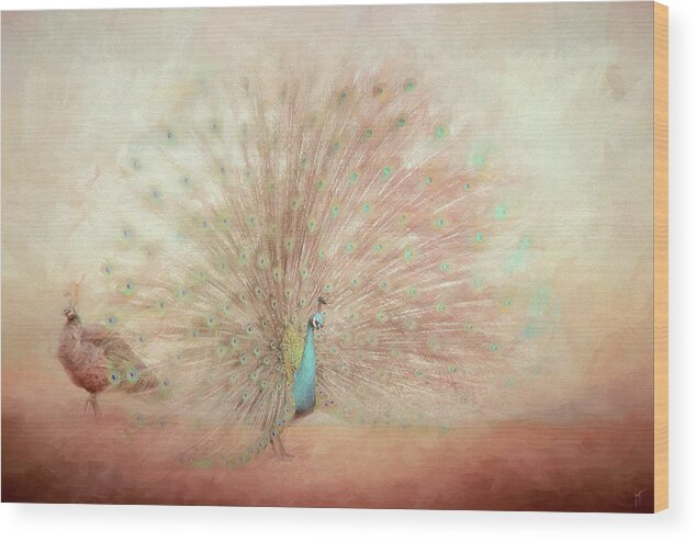 Peacock Wood Print featuring the photograph Blooming Peacock in Salmon Pink by Jai Johnson