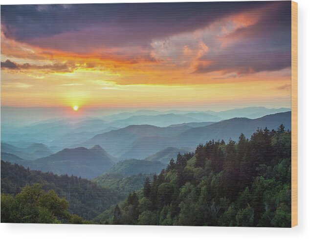 Sunset Wood Print featuring the photograph Blue Ridge Parkway NC Summer Sunset Splendor by Robert Stephens