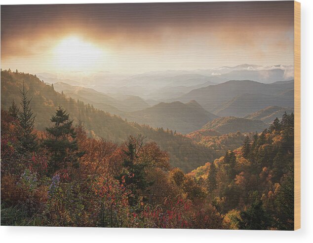Sunset Wood Print featuring the photograph Blue Ridge Parkway North Carolina Autumn Explosion by Robert Stephens