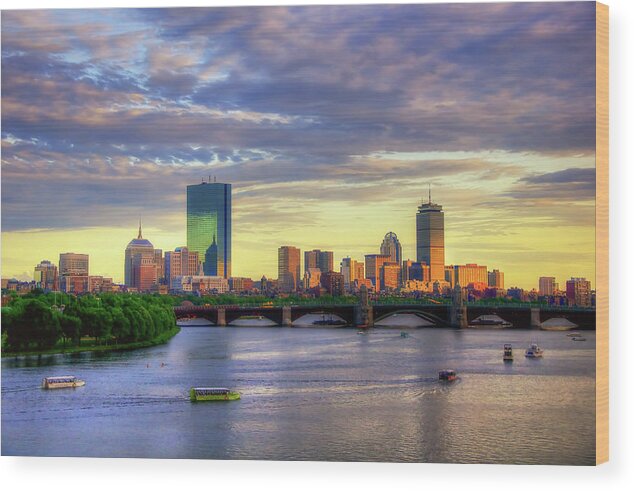 Boston Skyline Wood Print featuring the photograph Boston Skyline Sunset over Back Bay by Joann Vitali