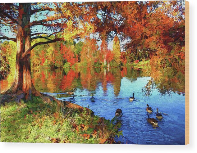 North Carolina Wood Print featuring the photograph Colorful Autumn on the Lake ap by Dan Carmichael