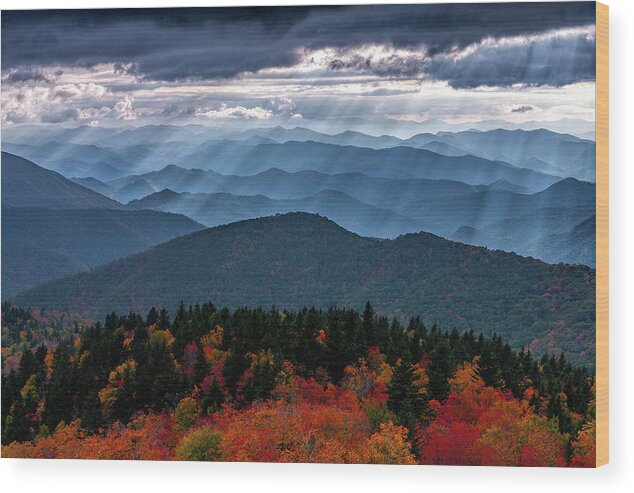 Autumn Wood Print featuring the photograph Distant Mountains Autumn Glow by Dan Carmichael