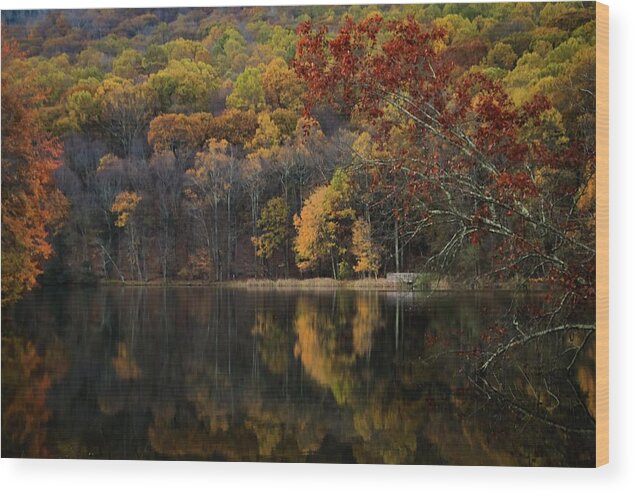Peaks Of Otter Wood Print featuring the photograph Early Morning Reflections by Deb Beausoleil