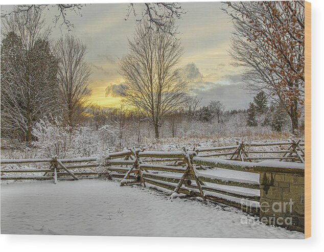 Autumn Wood Print featuring the photograph First Snow by Roger Monahan