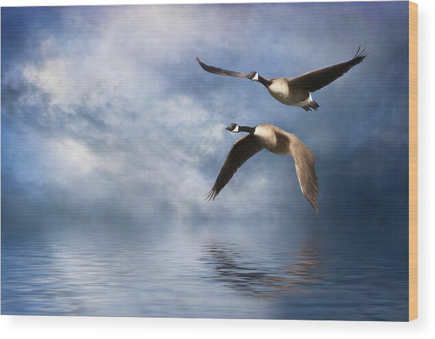 Geese Wood Print featuring the digital art Flying Home by Nicole Wilde
