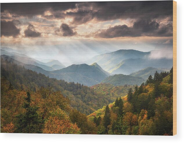 Great Smoky Mountains Wood Print featuring the photograph Great Smoky Mountains National Park North Carolina Scenic Autumn Landscape Cherokee NC by Dave Allen