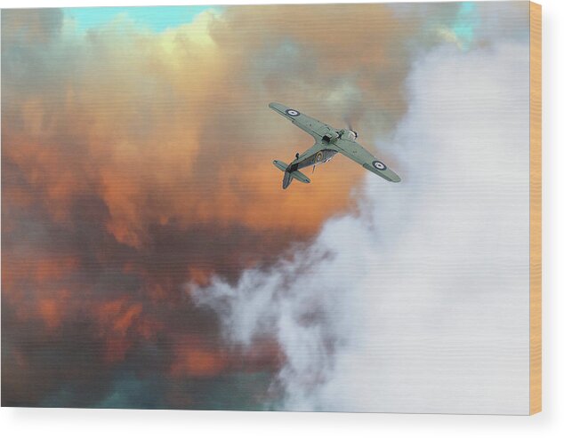 Battle Of Britain Memorial Flight Wood Print featuring the photograph Hawker Hurricane sunset roll by Gary Eason