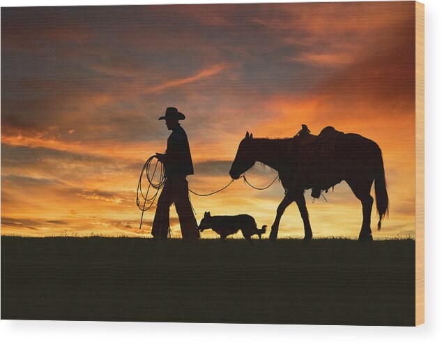 Cowboy Wood Print featuring the digital art Heading Home by Nicole Wilde