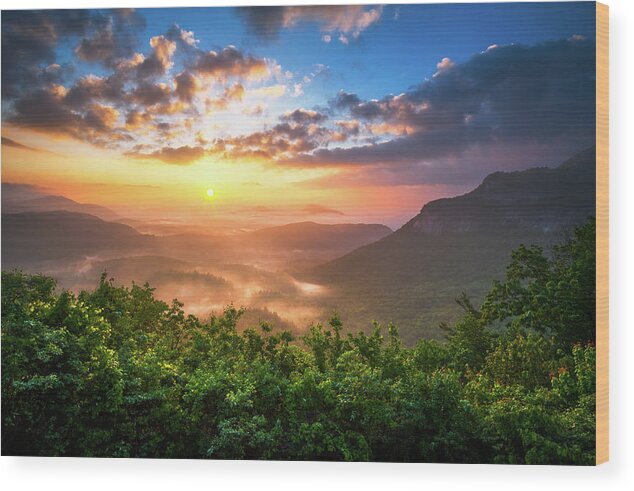 Sunset Wood Print featuring the photograph Highlands Sunrise - Whitesides Mountain in Highlands NC by Dave Allen