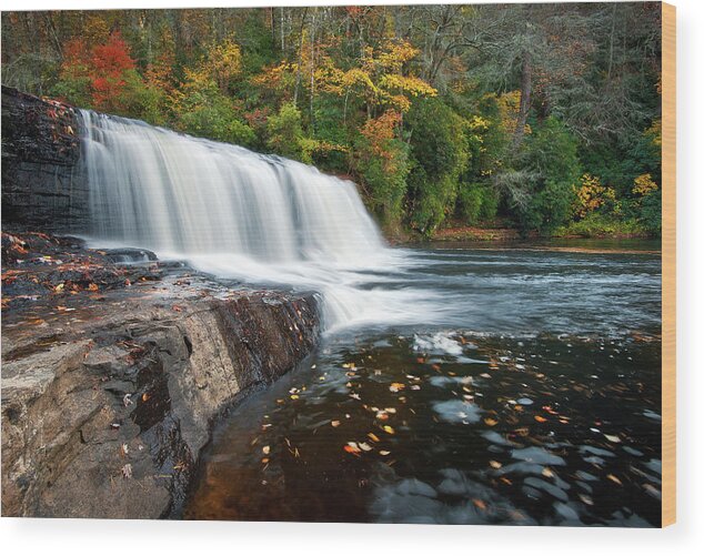 Waterfalls Wood Print featuring the photograph Hooker Falls in Autumn - Fall Foliage in Dupont State Forest by Dave Allen