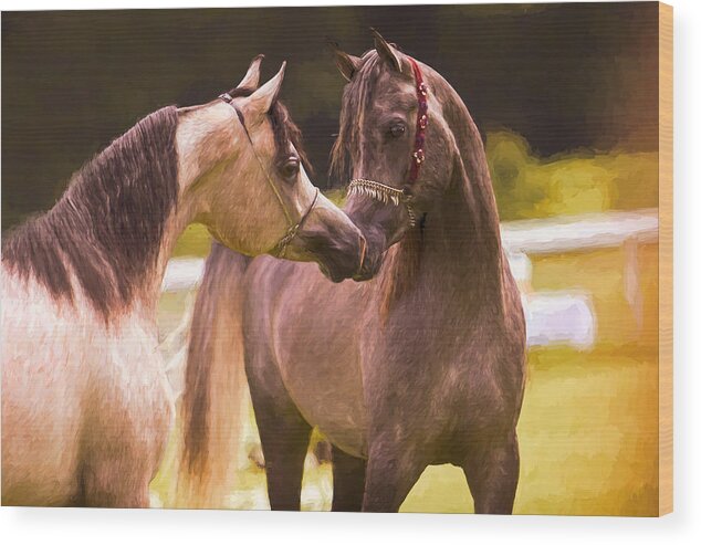 Nuzzling Horses Wood Print featuring the digital art Horses Nuzzling by Steve Ladner
