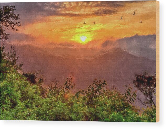North Carolina Wood Print featuring the painting Journey at Sunrise ap by Dan Carmichael