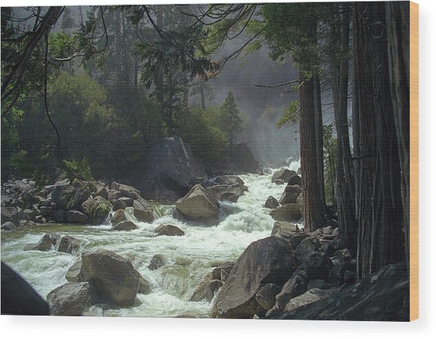 Inspirational Wood Print featuring the photograph Lower Yosemite Falls - Bridgeside - Yosemite National Park, Yosemite, California by Bonnie Colgan