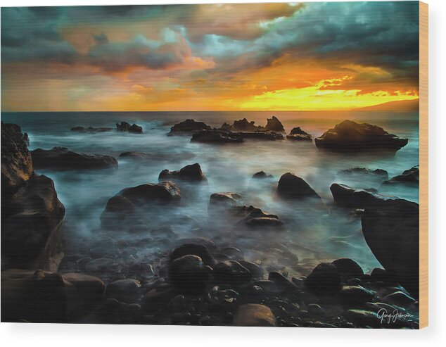 Maui Wood Print featuring the photograph Maui Sunset by Gary Johnson