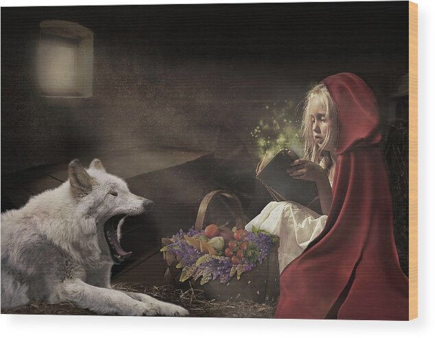 Wolf Wood Print featuring the digital art Naptime Story by Nicole Wilde