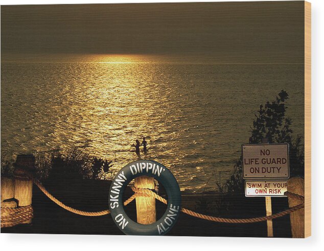 South Haven Wood Print featuring the digital art No Skinny Dippin Alone by R C Fulwiler