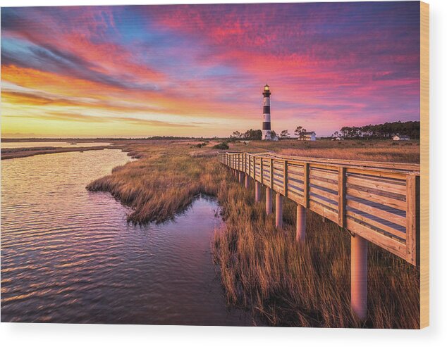 Outer Banks Wood Print featuring the photograph North Carolina Bodie Island Lighthouse Outer Banks Nags Head NC OBX Sunrise by Dave Allen