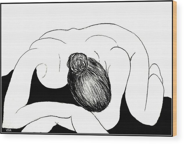 Viva Wood Print featuring the drawing Nude In Supplication by VIVA Anderson
