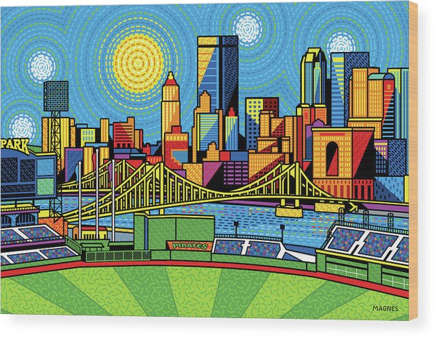 Pnc Park Wood Print featuring the digital art Pittsburgh PNC Park Impressionism by Ron Magnes