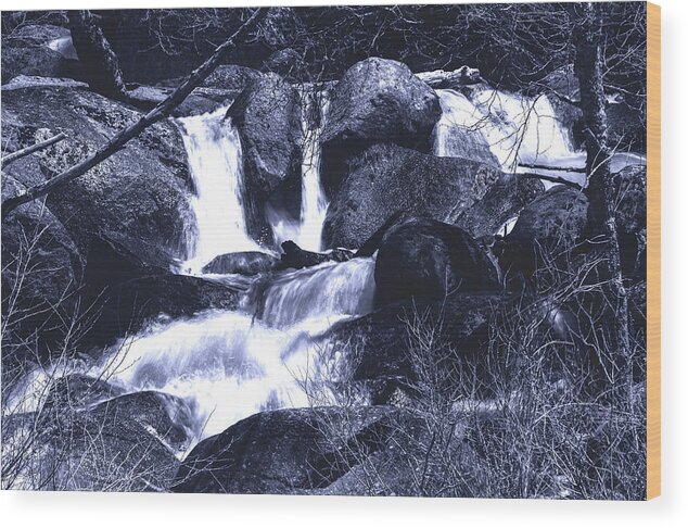 River Rapids Wood Print featuring the photograph RAGING LOWER CASCADE - Black and white by Walter Fahmy