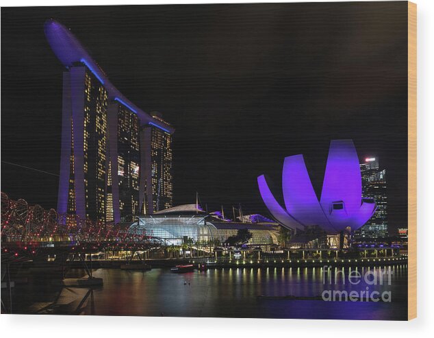 Marina Bay Wood Print featuring the photograph Singapore Lights by Rebecca Caroline Photography