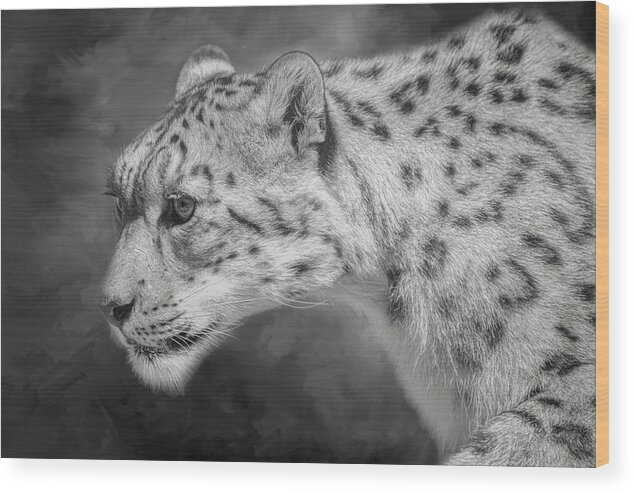 Snow Leopard Wood Print featuring the digital art Snow Leopard by Nicole Wilde